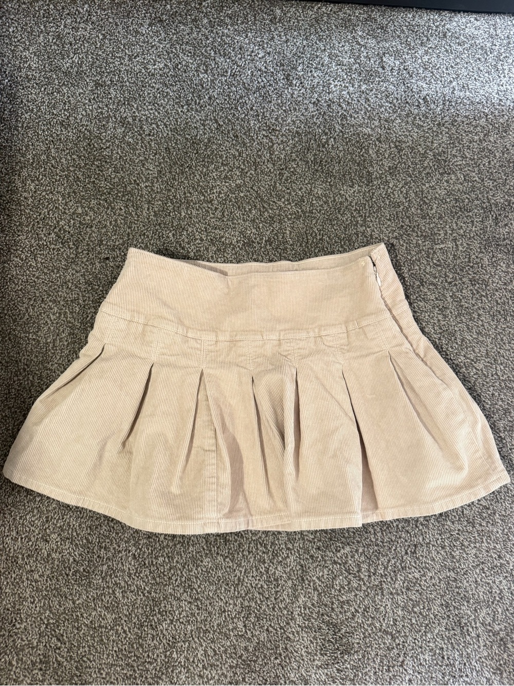 American Eagle Outfitters Light Beige Pleated Corduroy Mini Skirt